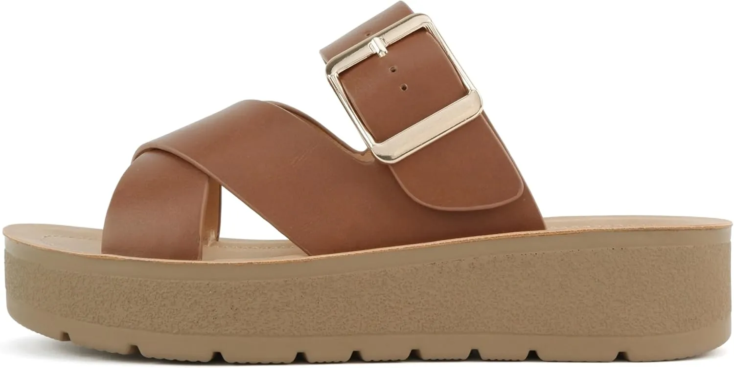 Soda Papaya ~ Women Open Toe Multi-Strap Flatform Sandals