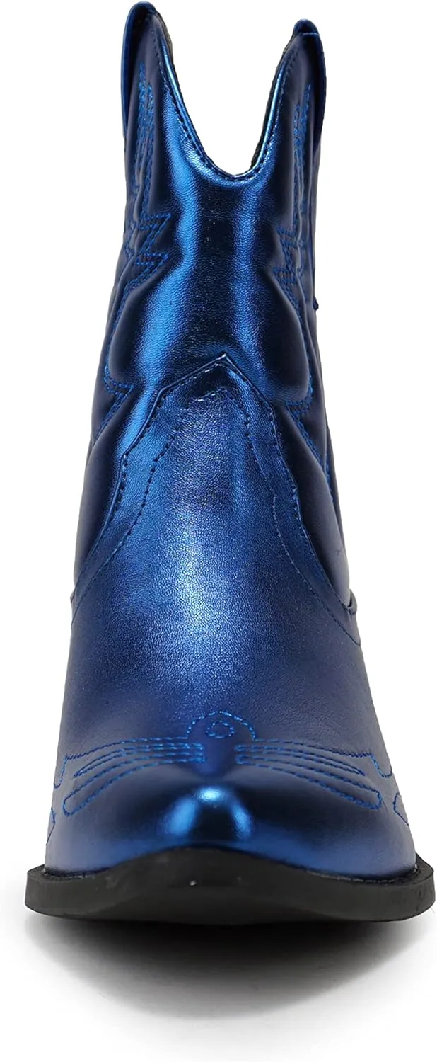 Soda RIGGING ~ Women Western Stitched Pointe Toe Low Heel Ankle Mid Shaft Boots