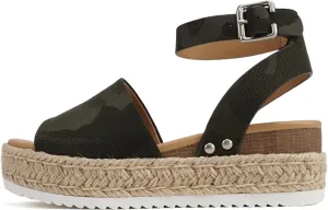 Soda Topic Open Toe Buckle Ankle Strap Espadrilles Flatform Wedge Casual Sandal