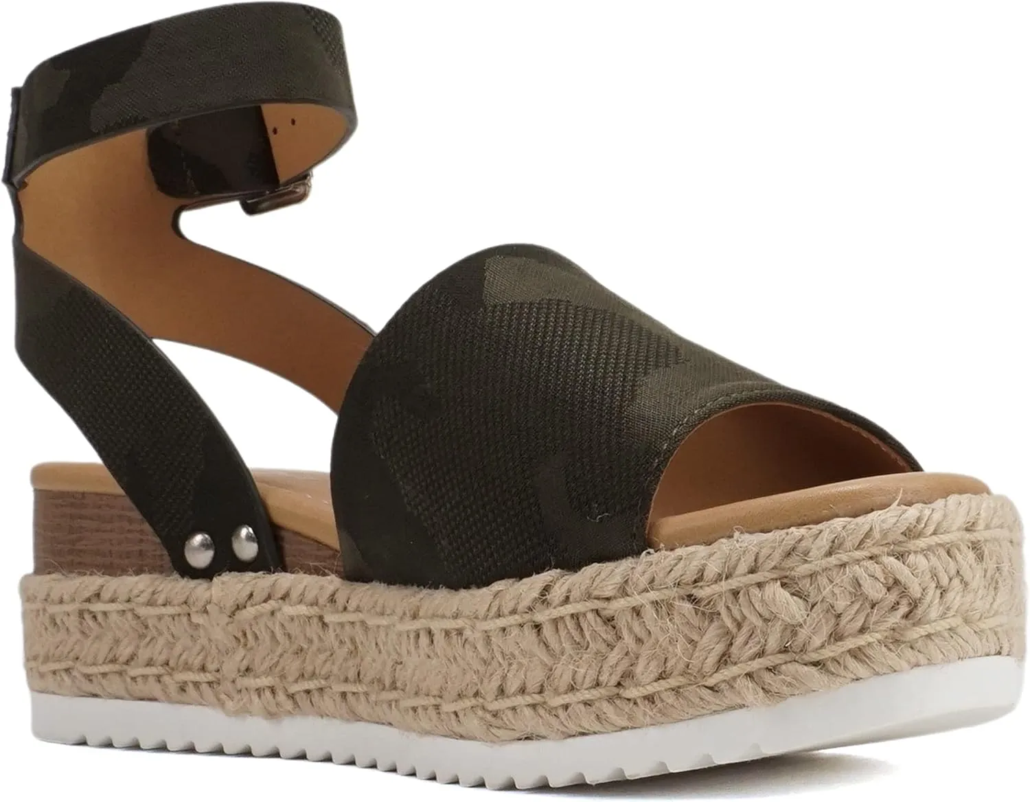 Soda Topic Open Toe Buckle Ankle Strap Espadrilles Flatform Wedge Casual Sandal