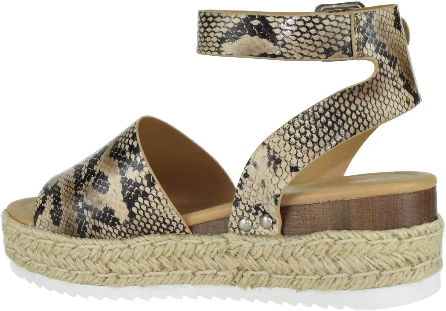Soda Women Wedge Sandals Open Toe Ankle Strap Flatform Espadrilles Trim Platform Topic-S