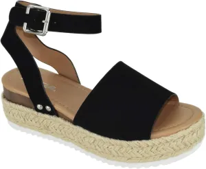 Soda Women Wedge Sandals Open Toe Ankle Strap Flatform Espadrilles Trim Platform Topic-S