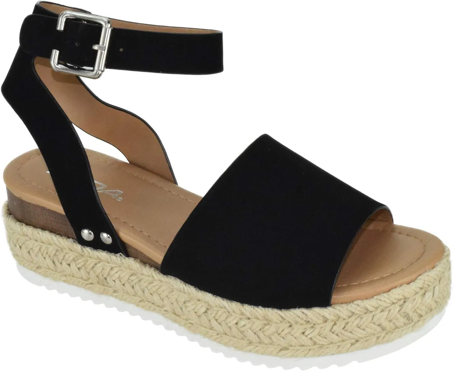 Soda Women Wedge Sandals Open Toe Ankle Strap Flatform Espadrilles Trim Platform Topic-S