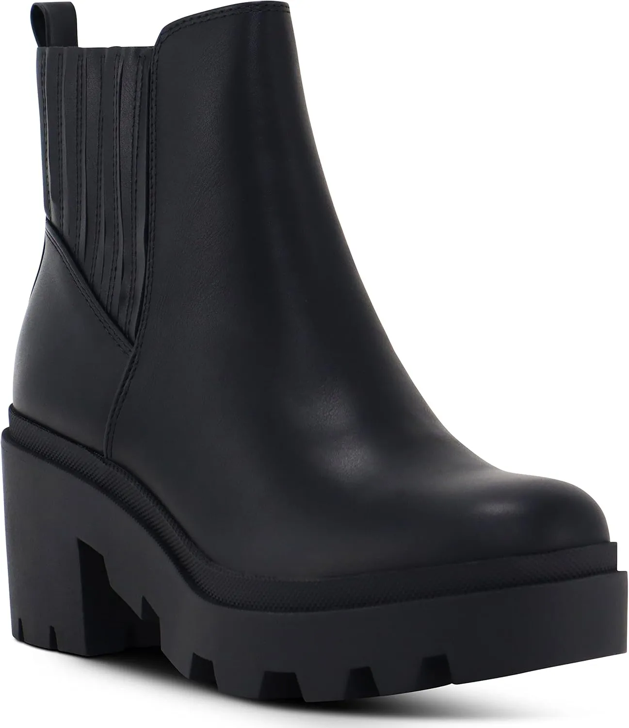 Soda Women's Ankle Boots Slip on Chunky Block Mid Heel Elastic Panel Casual Chelsea Western Booties