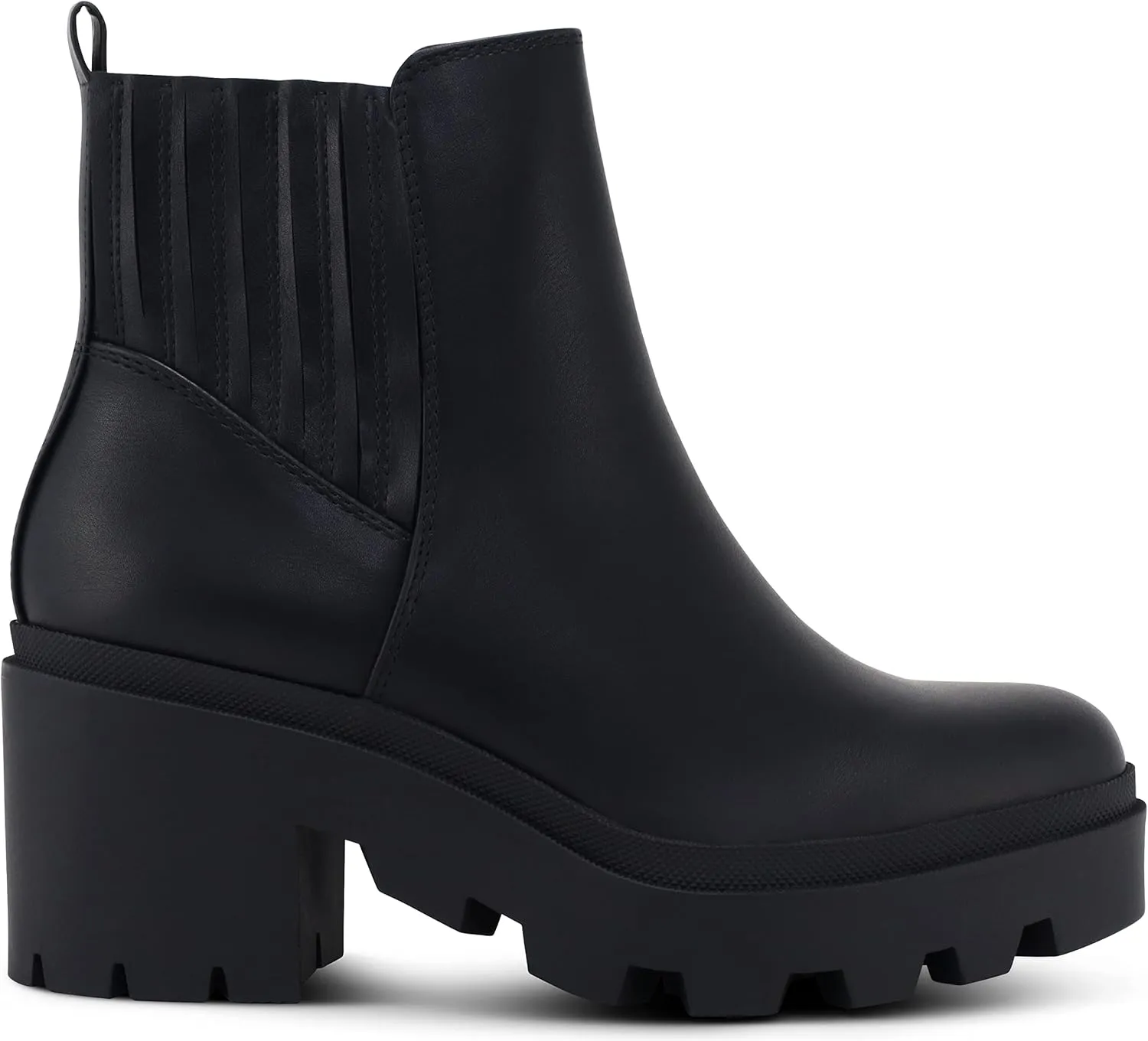 Soda Women's Ankle Boots Slip on Chunky Block Mid Heel Elastic Panel Casual Chelsea Western Booties
