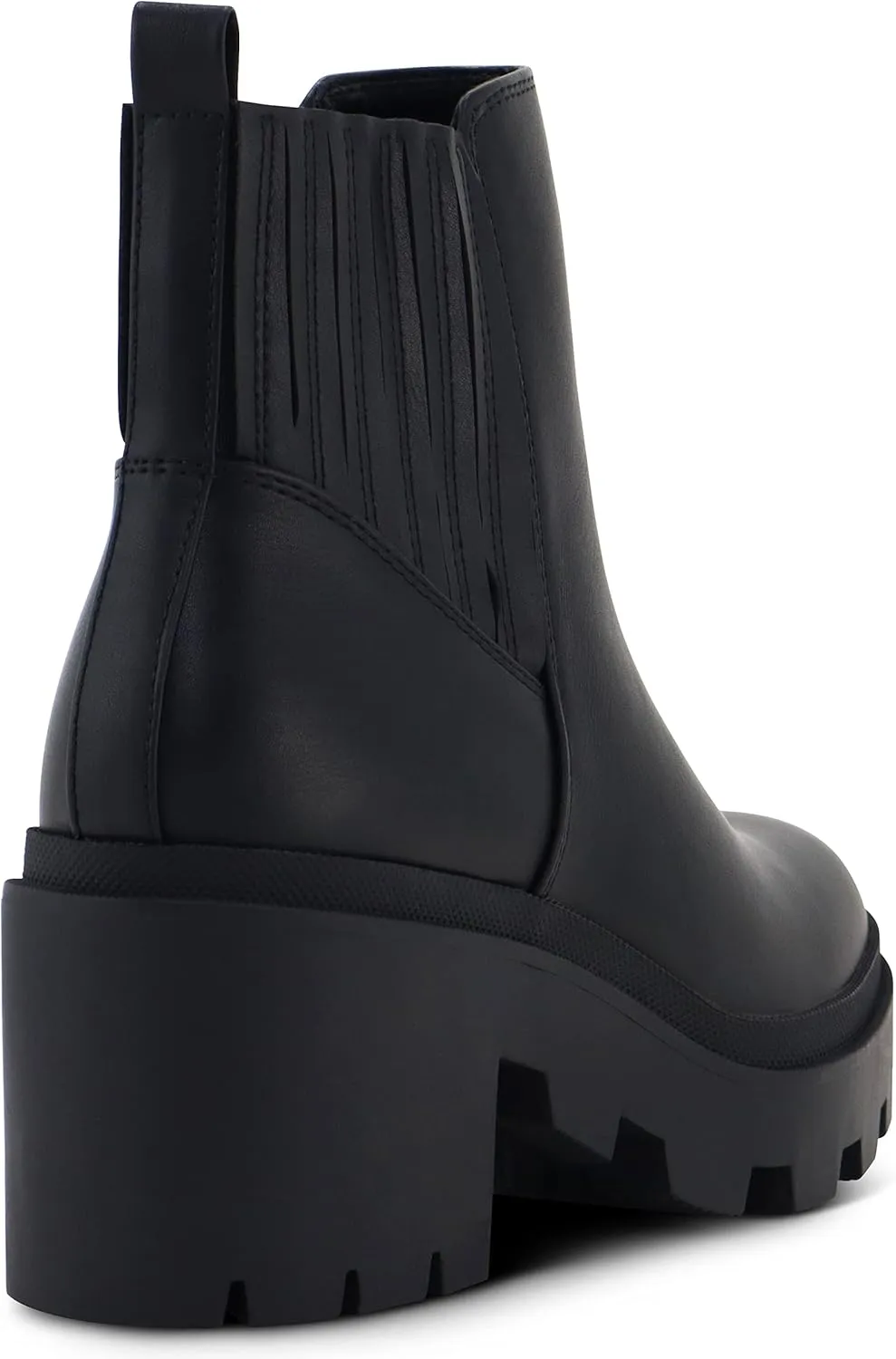 Soda Women's Ankle Boots Slip on Chunky Block Mid Heel Elastic Panel Casual Chelsea Western Booties