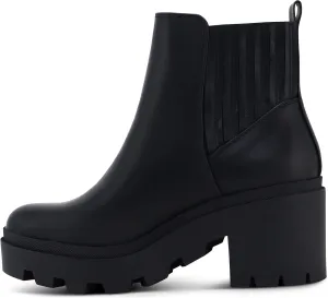 Soda Women's Ankle Boots Slip on Chunky Block Mid Heel Elastic Panel Casual Chelsea Western Booties
