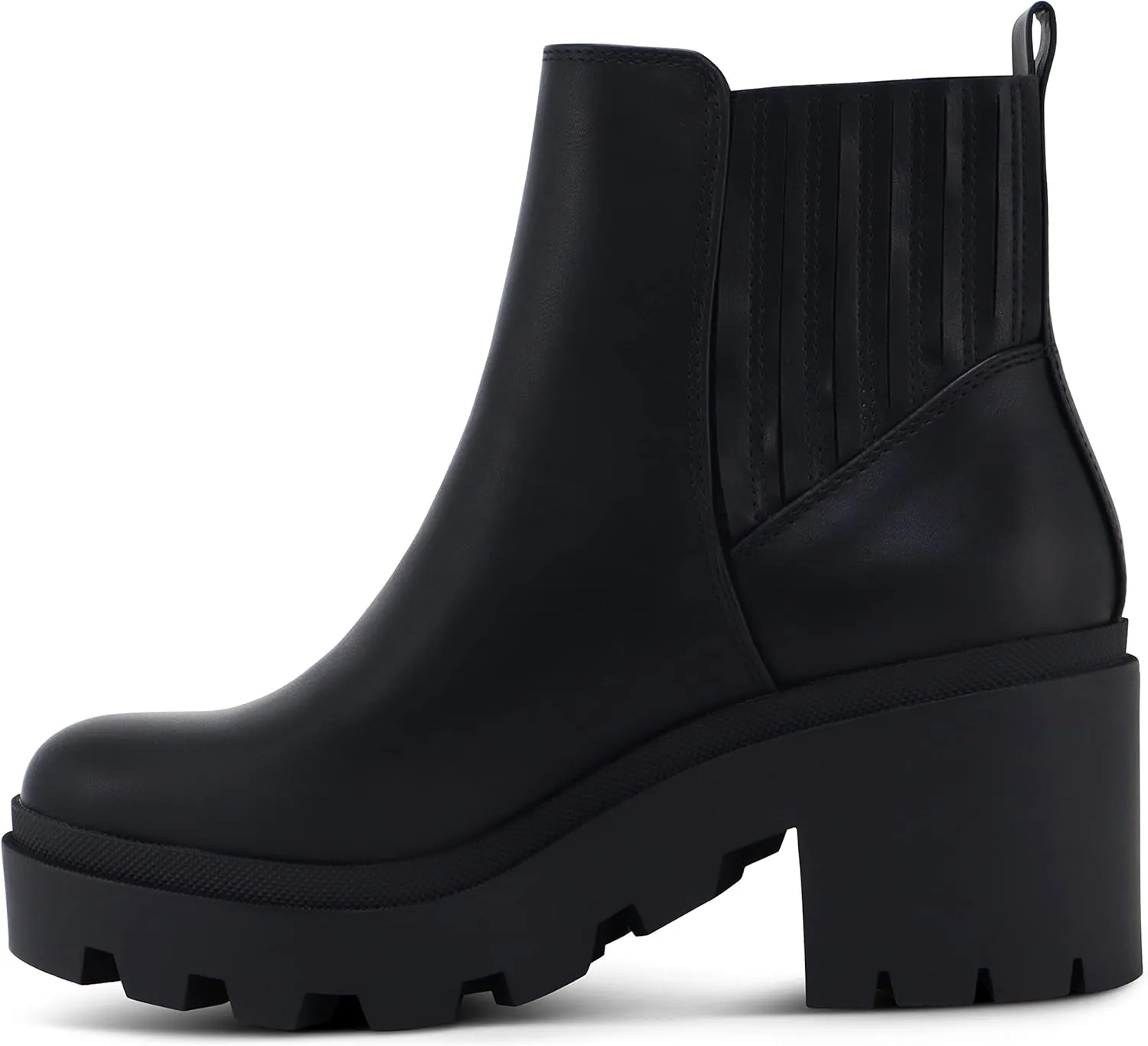 Soda Women's Ankle Boots Slip on Chunky Block Mid Heel Elastic Panel Casual Chelsea Western Booties