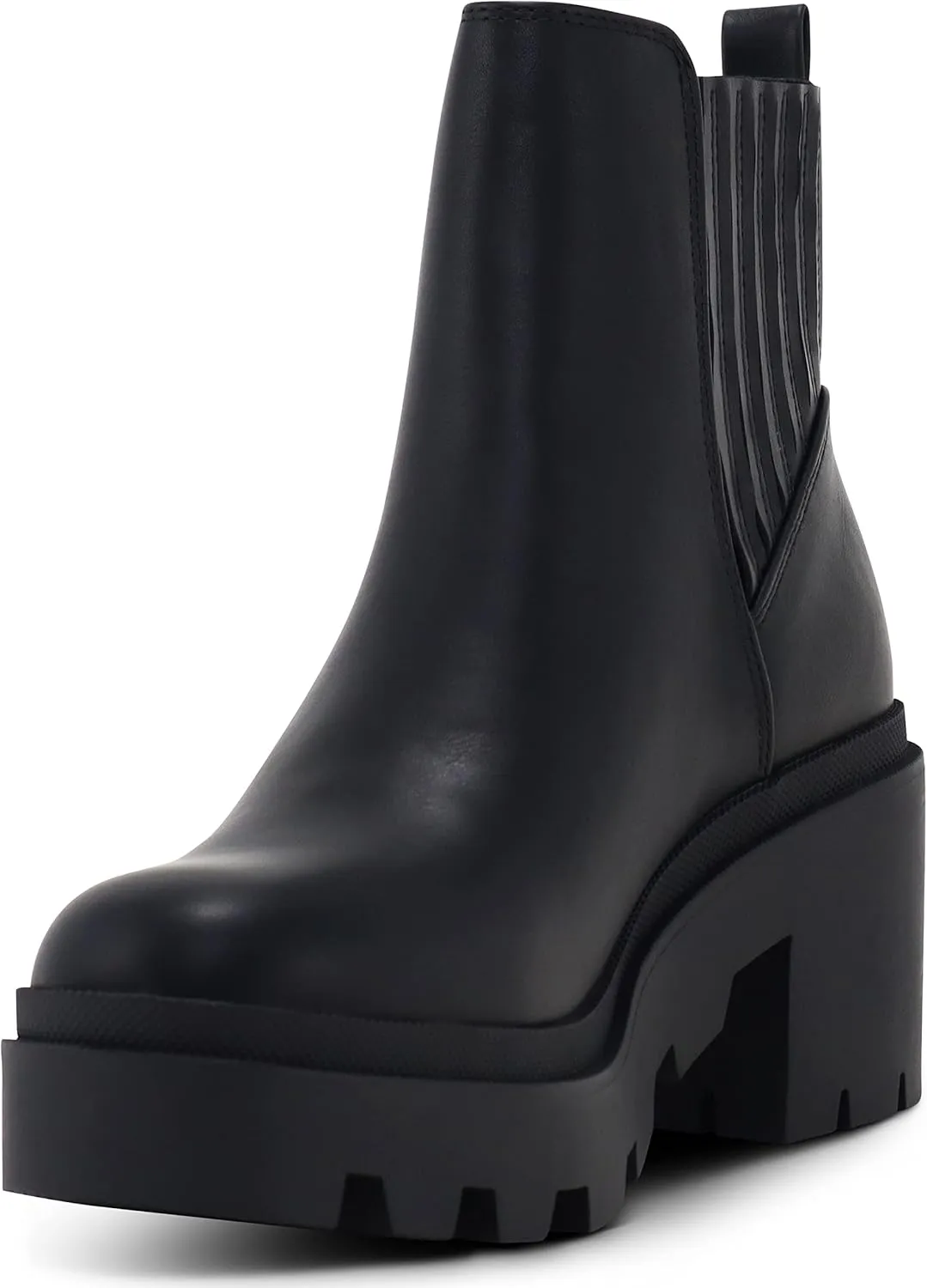 Soda Women's Ankle Boots Slip on Chunky Block Mid Heel Elastic Panel Casual Chelsea Western Booties