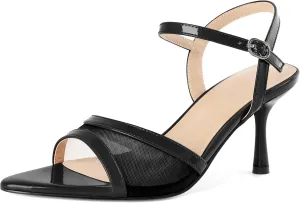 Soireelady Womens Heeled Sandals Mesh Heels Ankle Strap Slingback High Heels Prom Dress Sandals 3 Inches