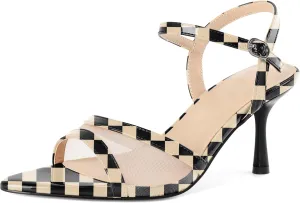 Soireelady Womens Heeled Sandals Mesh Heels Ankle Strap Slingback High Heels Prom Dress Sandals 3 Inches