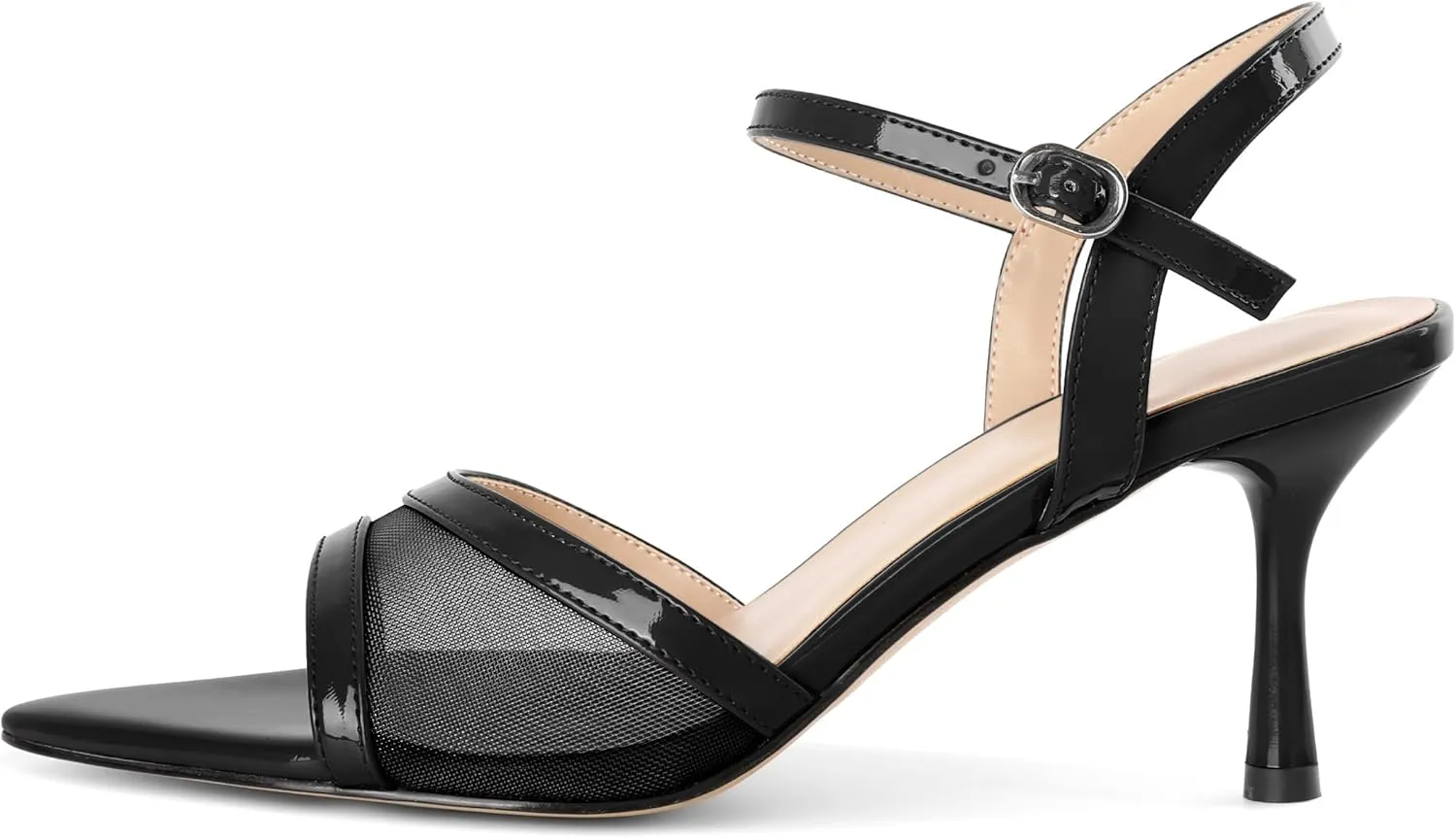 Soireelady Womens Heeled Sandals Mesh Heels Ankle Strap Slingback High Heels Prom Dress Sandals 3 Inches