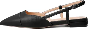 Soireelady Women's Slingback Flats, Closed Pointed Toe 2CM Ballet Flats, Cap Toe Comfortable Casual Flat Office Dressy Shoes