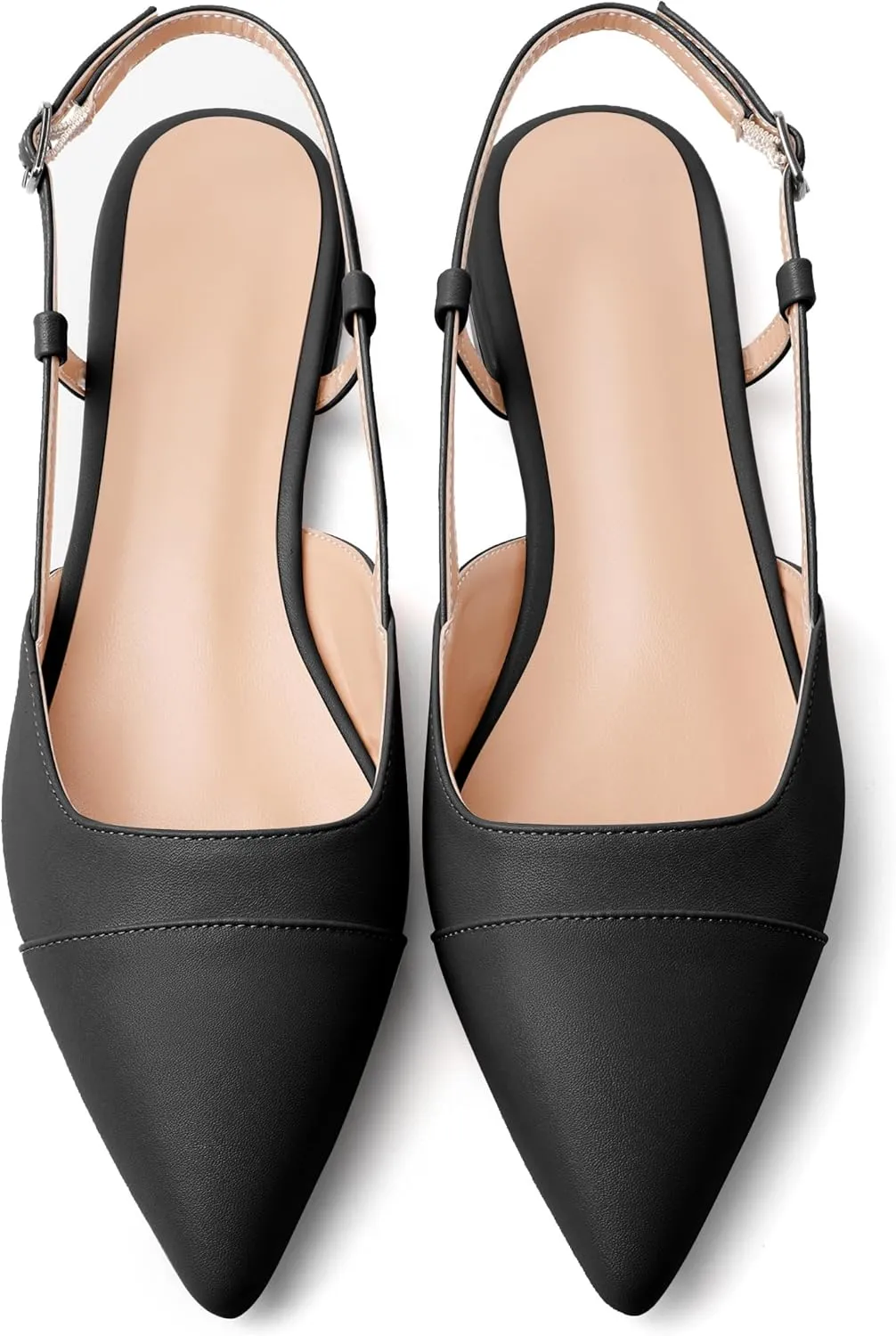 Soireelady Women's Slingback Flats, Closed Pointed Toe 2CM Ballet Flats, Cap Toe Comfortable Casual Flat Office Dressy Shoes