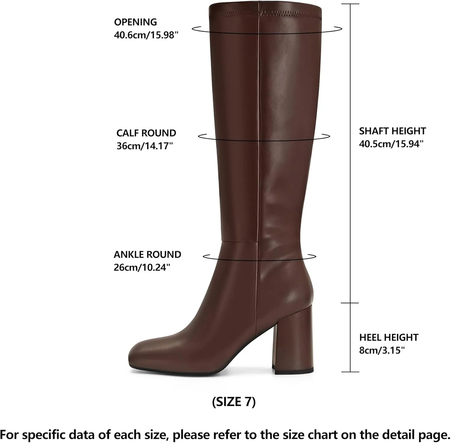 SOVANYOU Women's Faux Leather Tall Boots Fashion Square Toe Chunky Heel Knee High Boots with Side Zip