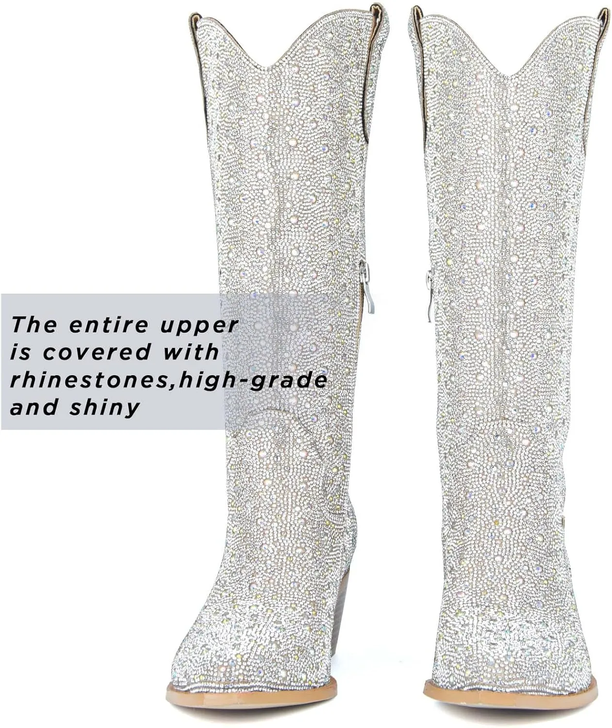 SOVANYOU Women's Rhinestone Cowboy Boots Pointed Almond Toe Block Heel Sparkly Cowgirl Boots