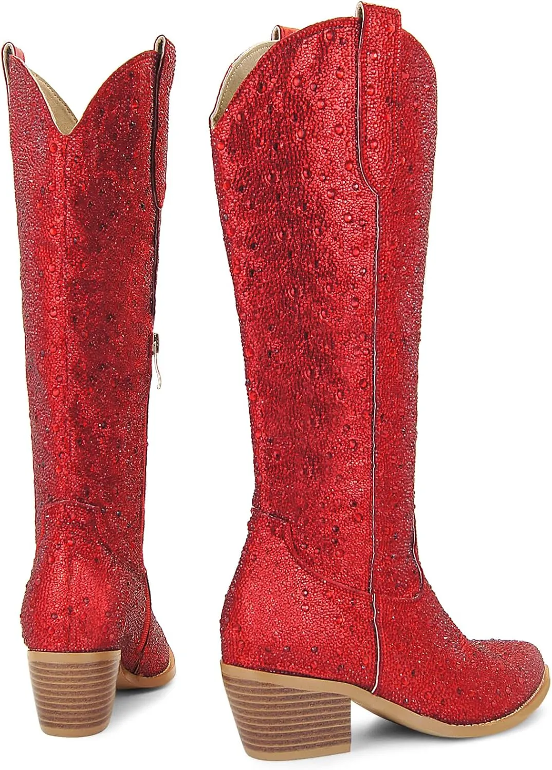 SOVANYOU Women's Rhinestone Cowboy Boots Pointed Almond Toe Block Heel Sparkly Cowgirl Boots
