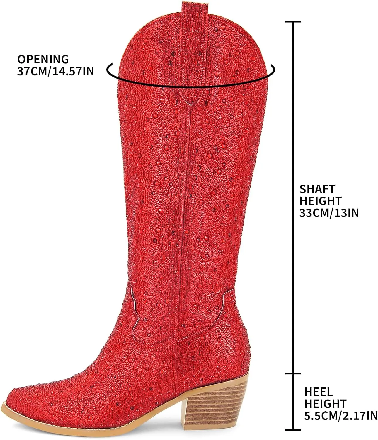 SOVANYOU Women's Rhinestone Cowboy Boots Pointed Almond Toe Block Heel Sparkly Cowgirl Boots