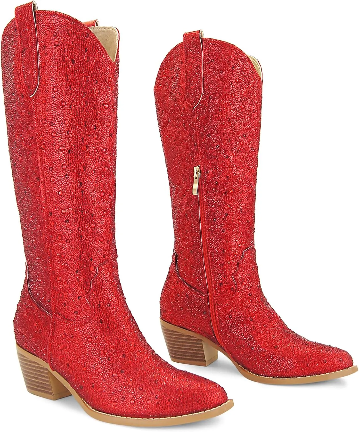 SOVANYOU Women's Rhinestone Cowboy Boots Pointed Almond Toe Block Heel Sparkly Cowgirl Boots