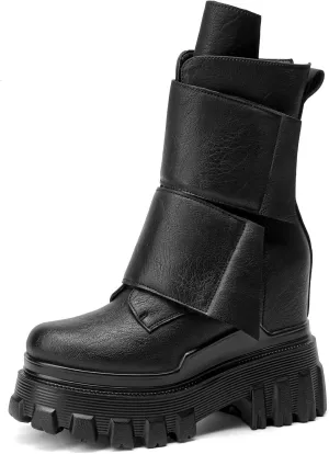 Spring Autumn Winter Retro Hidden Height Increasing Platform Wedges Genuine Leather Women Vintage Ankle Short Boots 40821