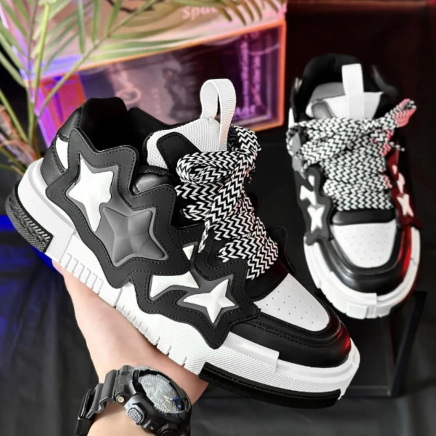 Star Chunky Sneakers for Women Men Trendy Casual Aesthetic Skate Walking Shoes Platform Streetwear Shoes