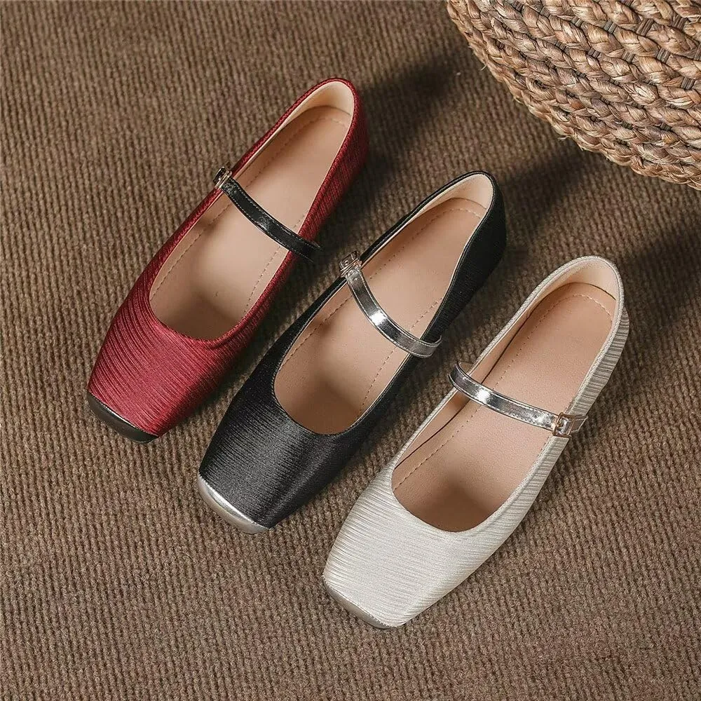 Stunner Mary Jane Square Toe Black Ballet Flats for Women - Comfortable Ankle Strap Casual Slip On Flats