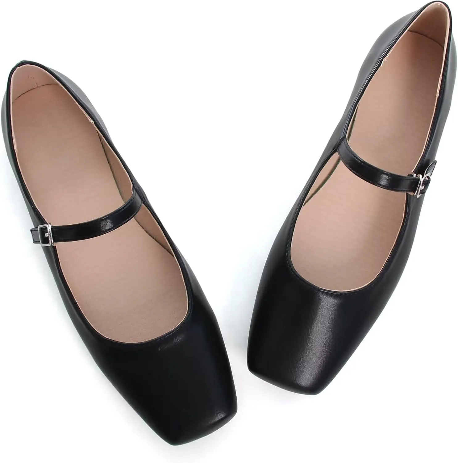 Stunner Women's Leather Dress Flats - Comfortable Square Toe Slip On Mary Jane Work Flats