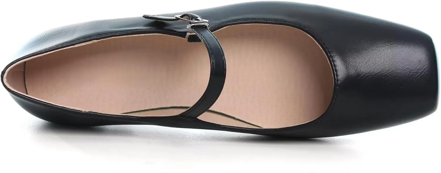 Stunner Women's Leather Dress Flats - Comfortable Square Toe Slip On Mary Jane Work Flats