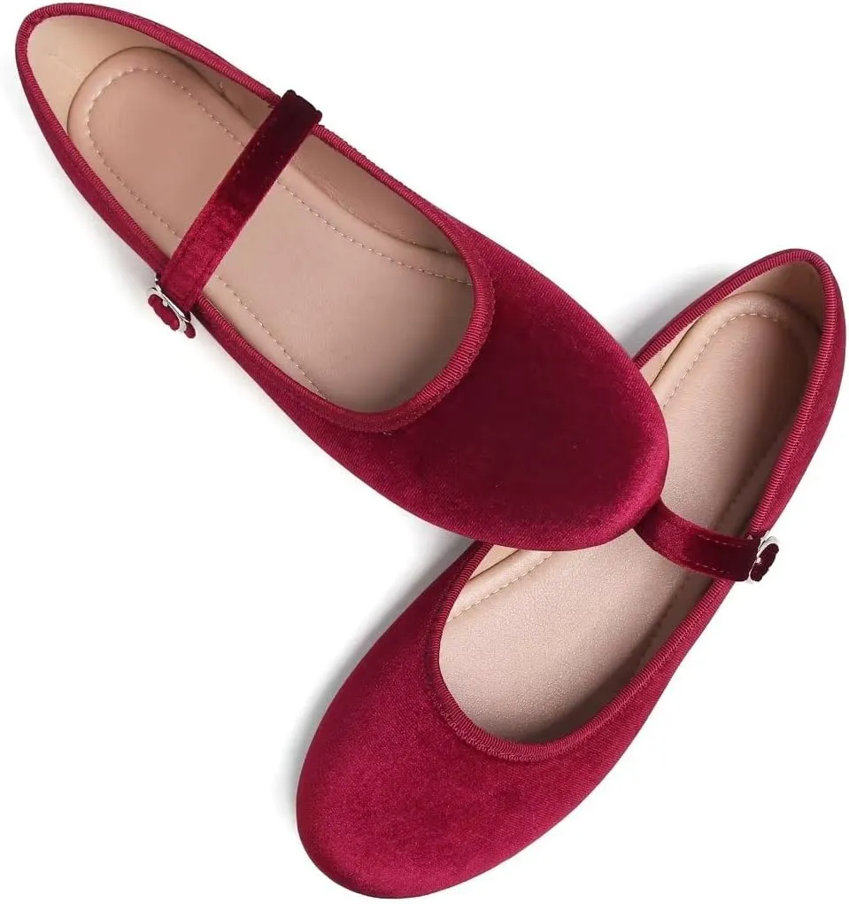 Stunner Women's Mary Jane Flats Fashion Round Toe Ballet Flats Comfortable Ankle Strap Flats Slip On Dress Flats
