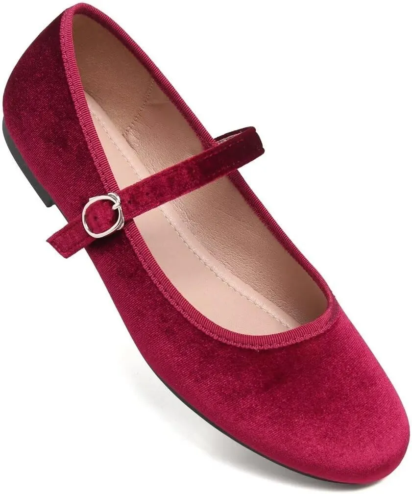 Stunner Women's Mary Jane Flats Fashion Round Toe Ballet Flats Comfortable Ankle Strap Flats Slip On Dress Flats
