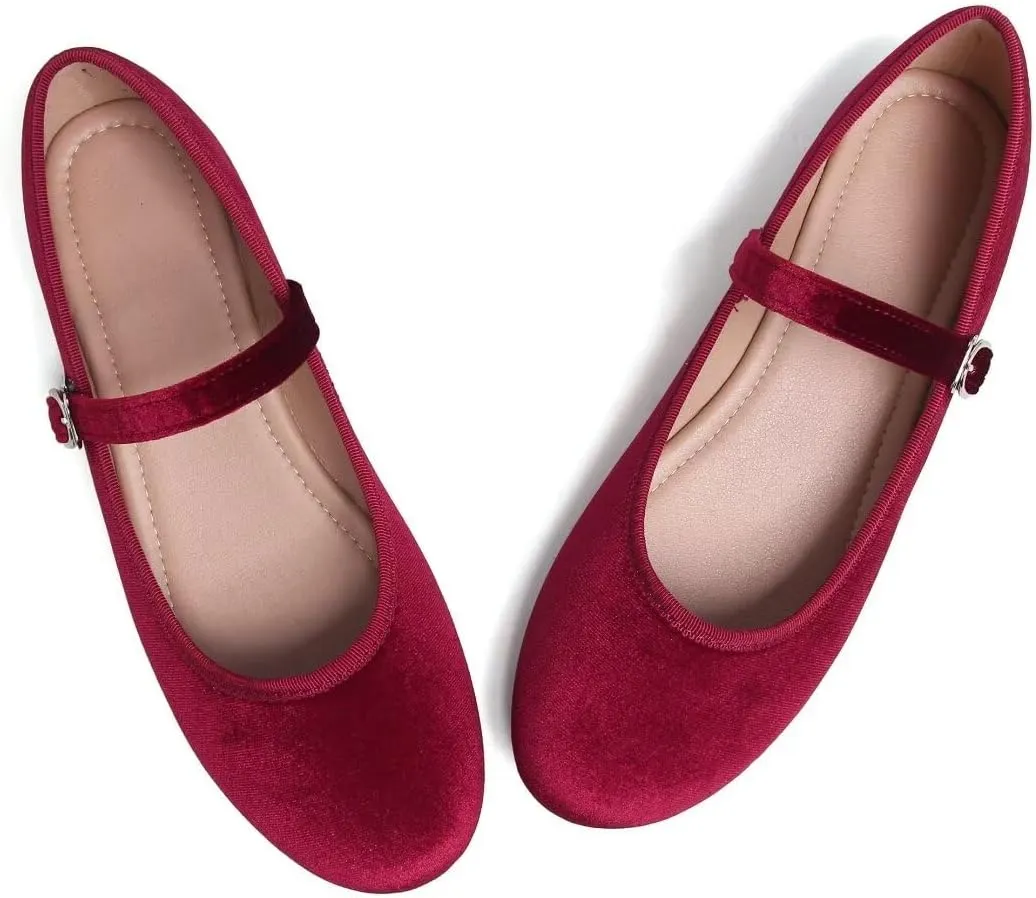 Stunner Women's Mary Jane Flats Fashion Round Toe Ballet Flats Comfortable Ankle Strap Flats Slip On Dress Flats