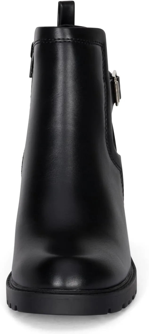 STYLISH S BLAZE ~ Womens Low Chuncky Stacked Heel Ankle Boots Elastic Gore with Buckle and Zipper