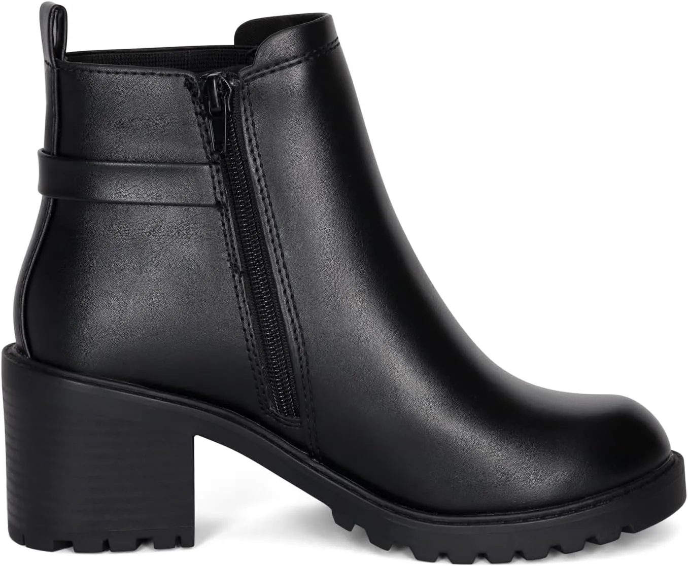 STYLISH S BLAZE ~ Womens Low Chuncky Stacked Heel Ankle Boots Elastic Gore with Buckle and Zipper
