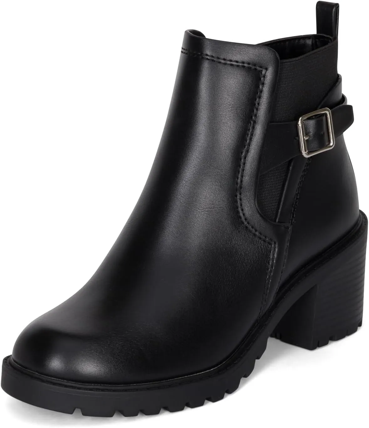 STYLISH S BLAZE ~ Womens Low Chuncky Stacked Heel Ankle Boots Elastic Gore with Buckle and Zipper