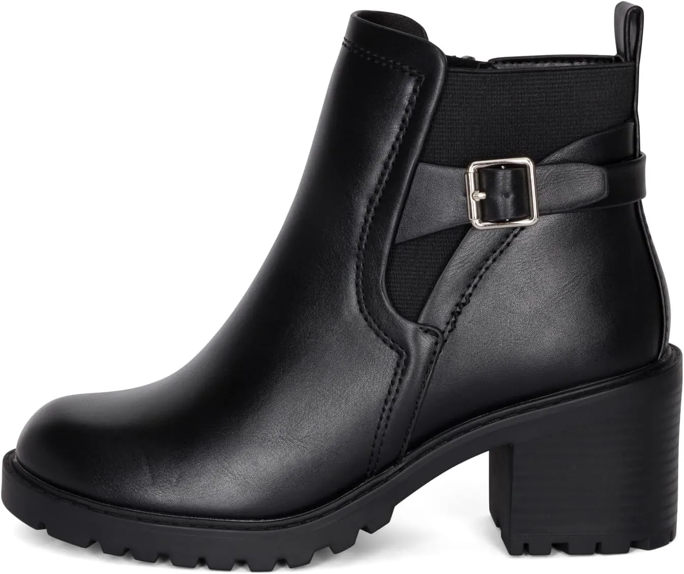 STYLISH S BLAZE ~ Womens Low Chuncky Stacked Heel Ankle Boots Elastic Gore with Buckle and Zipper