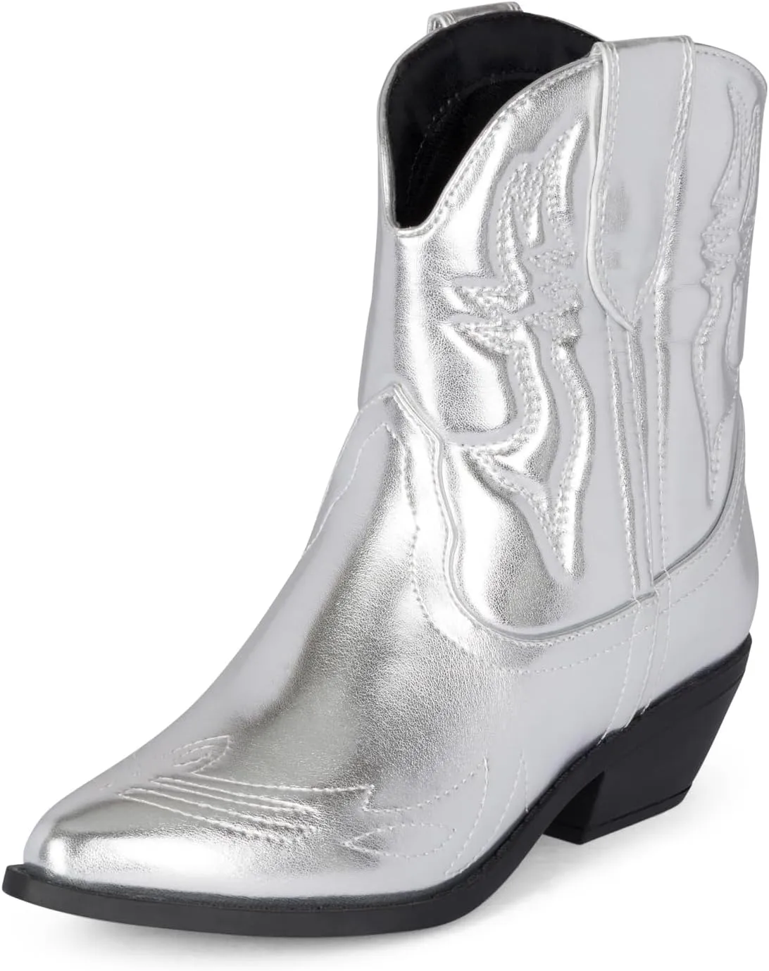 STYLISH S BUCK Women's Western Cowboy Ankle Boots – Pointed Toe, Low Stacked Heel, Slip-On, Stitched Design, Synthetic PU, Comfortable Cowgirl Booties for Western Fashion/Outdoor Wear