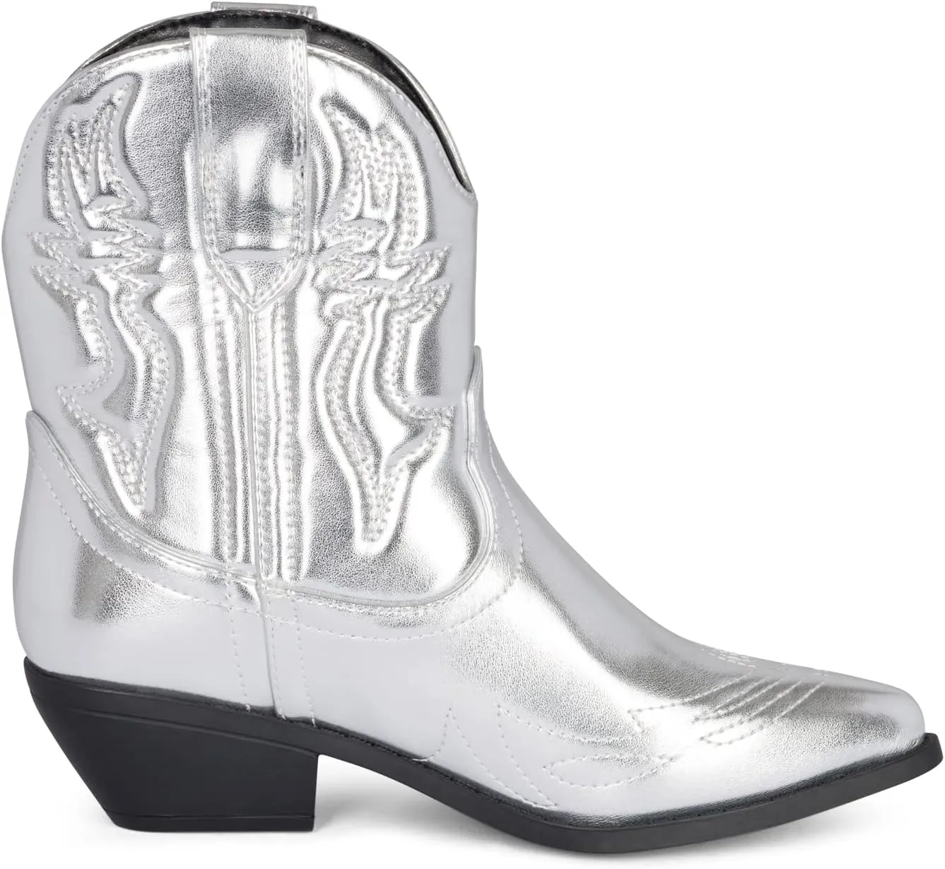 STYLISH S BUCK Women's Western Cowboy Ankle Boots – Pointed Toe, Low Stacked Heel, Slip-On, Stitched Design, Synthetic PU, Comfortable Cowgirl Booties for Western Fashion/Outdoor Wear