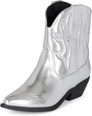 STYLISH S BUCK Women's Western Cowboy Ankle Boots – Pointed Toe, Low Stacked Heel, Slip-On, Stitched Design, Synthetic PU, Comfortable Cowgirl Booties for Western Fashion/Outdoor Wear