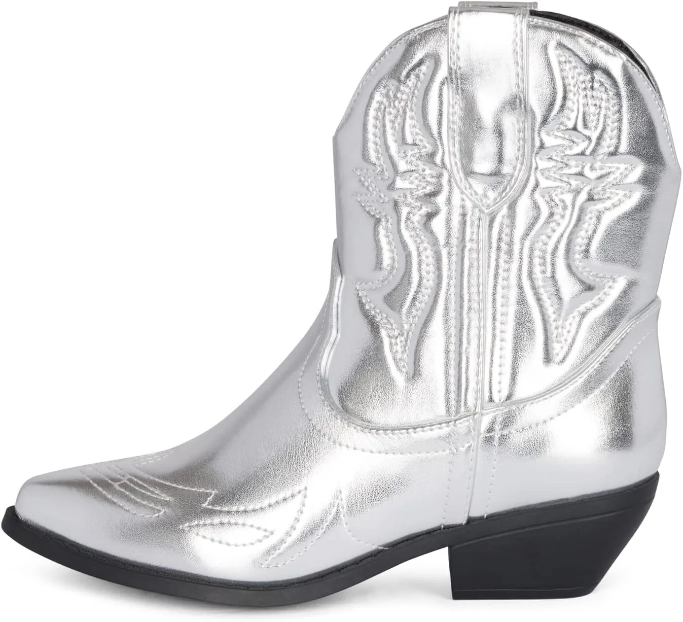 STYLISH S BUCK Women's Western Cowboy Ankle Boots – Pointed Toe, Low Stacked Heel, Slip-On, Stitched Design, Synthetic PU, Comfortable Cowgirl Booties for Western Fashion/Outdoor Wear