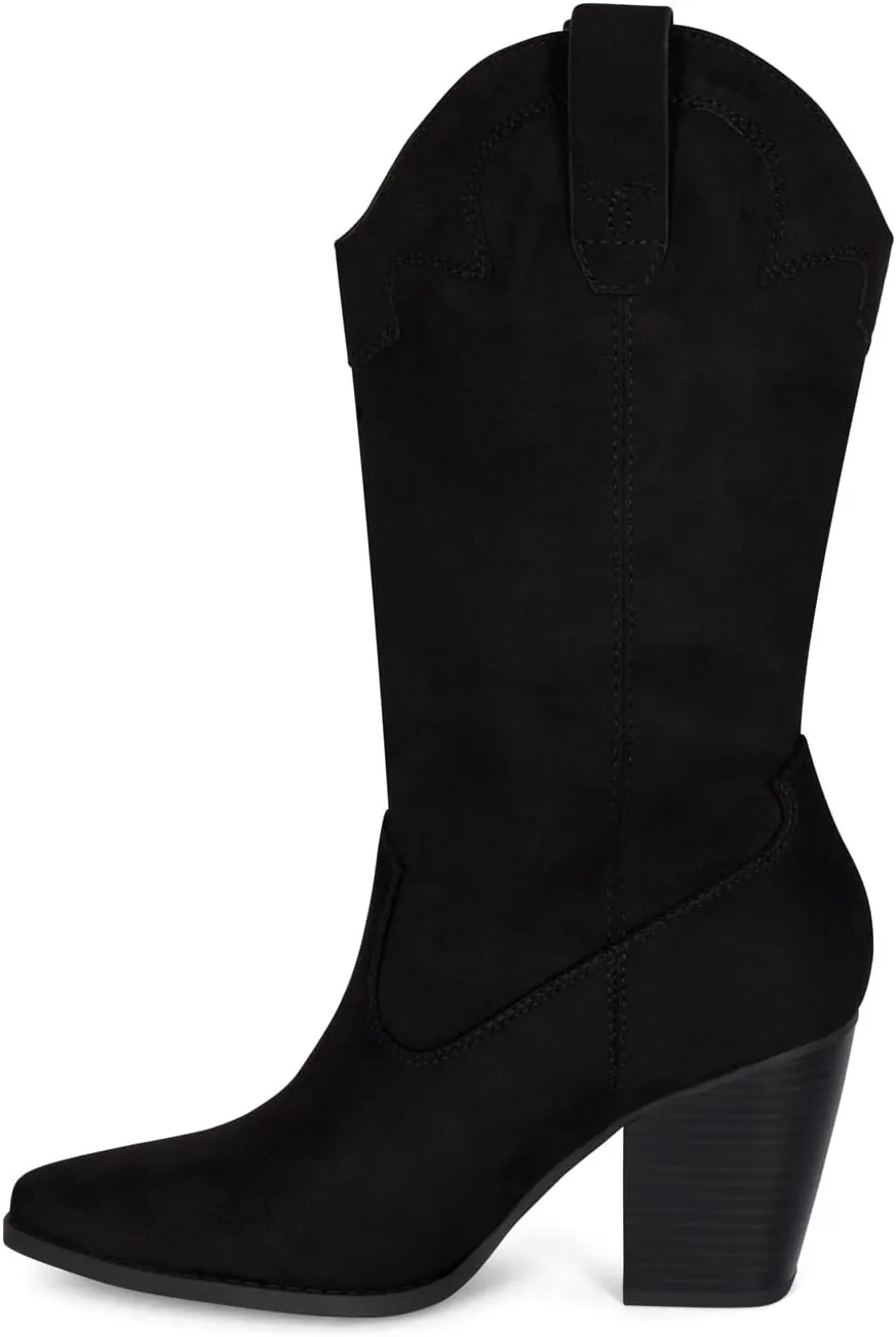 STYLISH S ONYX - Women's Western Cowgirl Stacked Heel Pointed Toe Mid Calf High Heel Boots