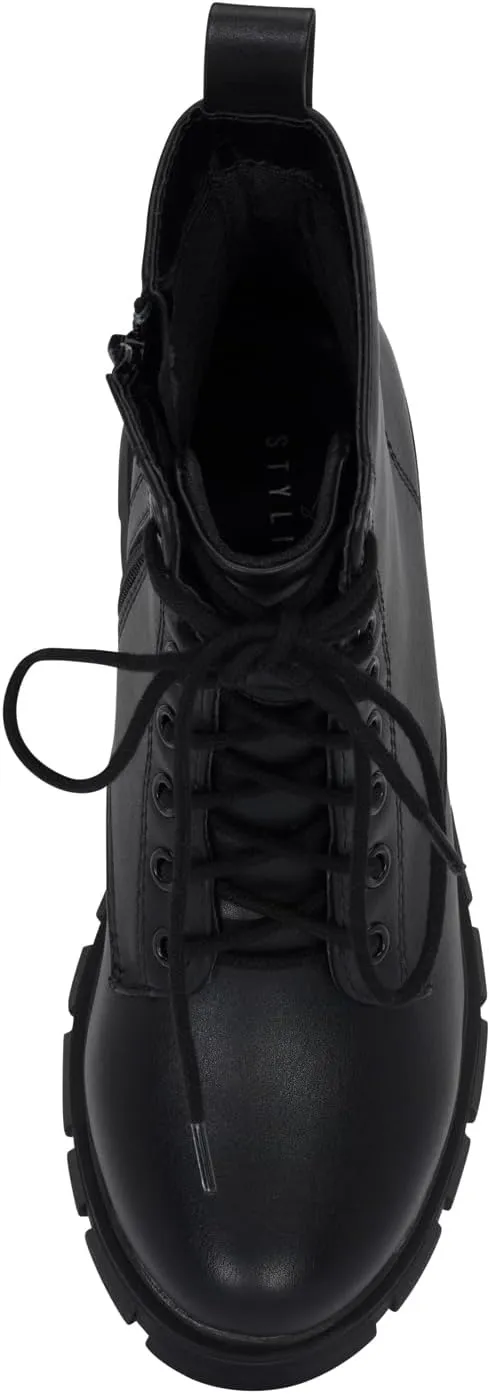 STYLISH S TAMMY ~ Women's Lace-up Chuncky Lug Sole Platform Low Heel Combat Ankle Boots with Side Zipper
