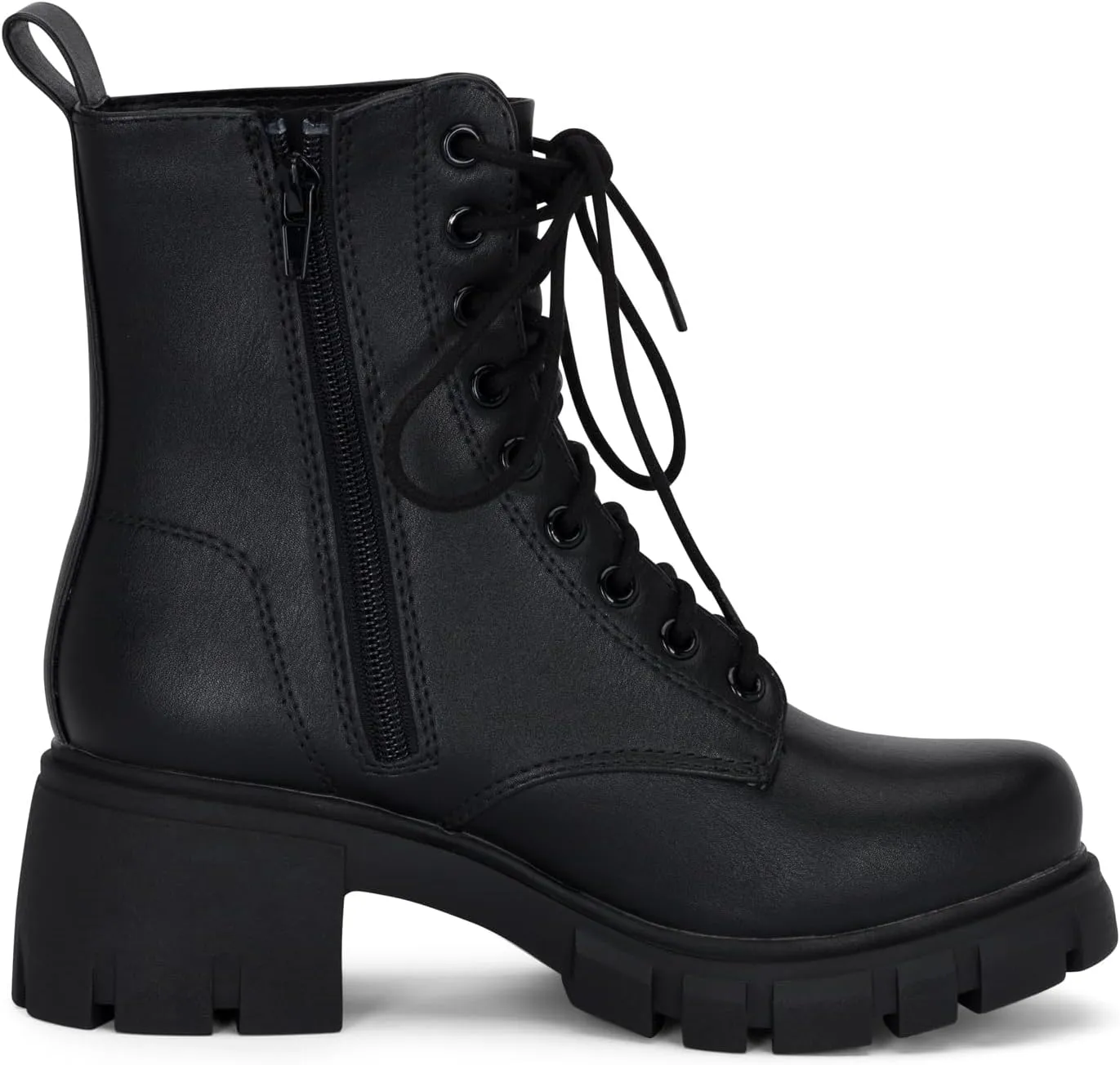STYLISH S TAMMY ~ Women's Lace-up Chuncky Lug Sole Platform Low Heel Combat Ankle Boots with Side Zipper