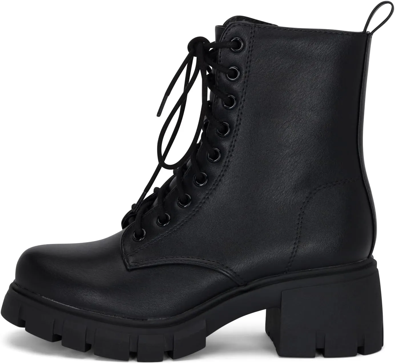 STYLISH S TAMMY ~ Women's Lace-up Chuncky Lug Sole Platform Low Heel Combat Ankle Boots with Side Zipper