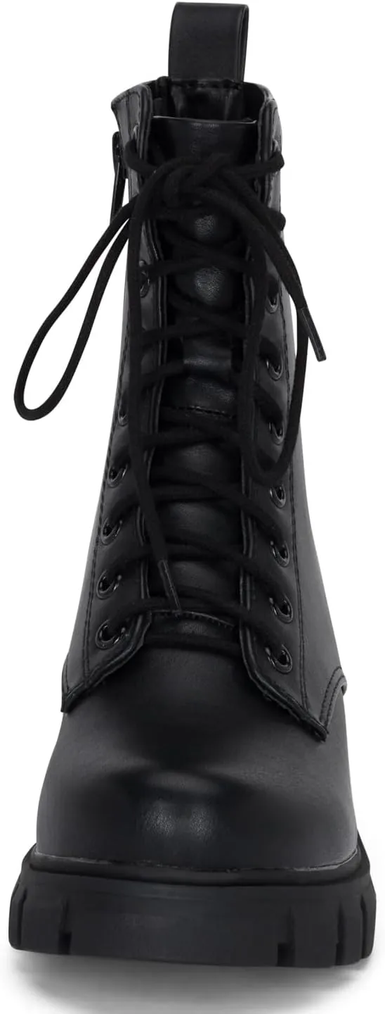 STYLISH S TAMMY ~ Women's Lace-up Chuncky Lug Sole Platform Low Heel Combat Ankle Boots with Side Zipper