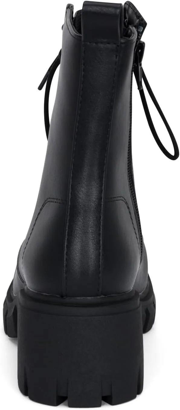 STYLISH S TAMMY ~ Women's Lace-up Chuncky Lug Sole Platform Low Heel Combat Ankle Boots with Side Zipper
