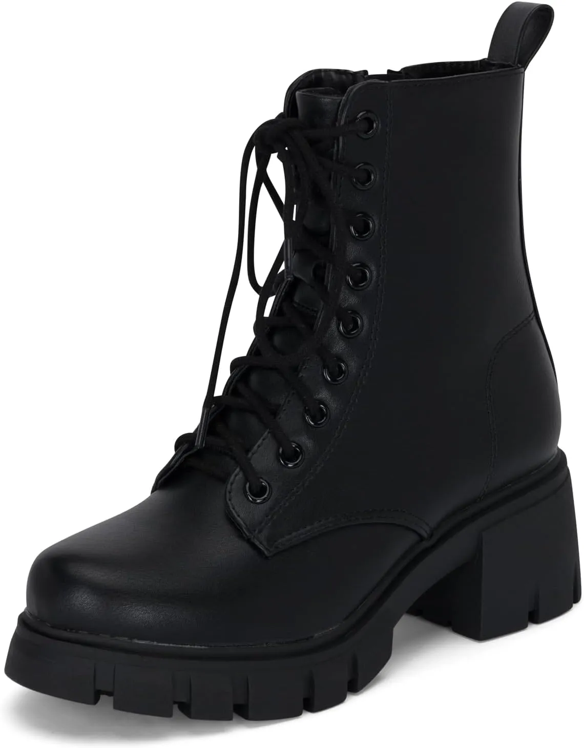 STYLISH S TAMMY ~ Women's Lace-up Chuncky Lug Sole Platform Low Heel Combat Ankle Boots with Side Zipper