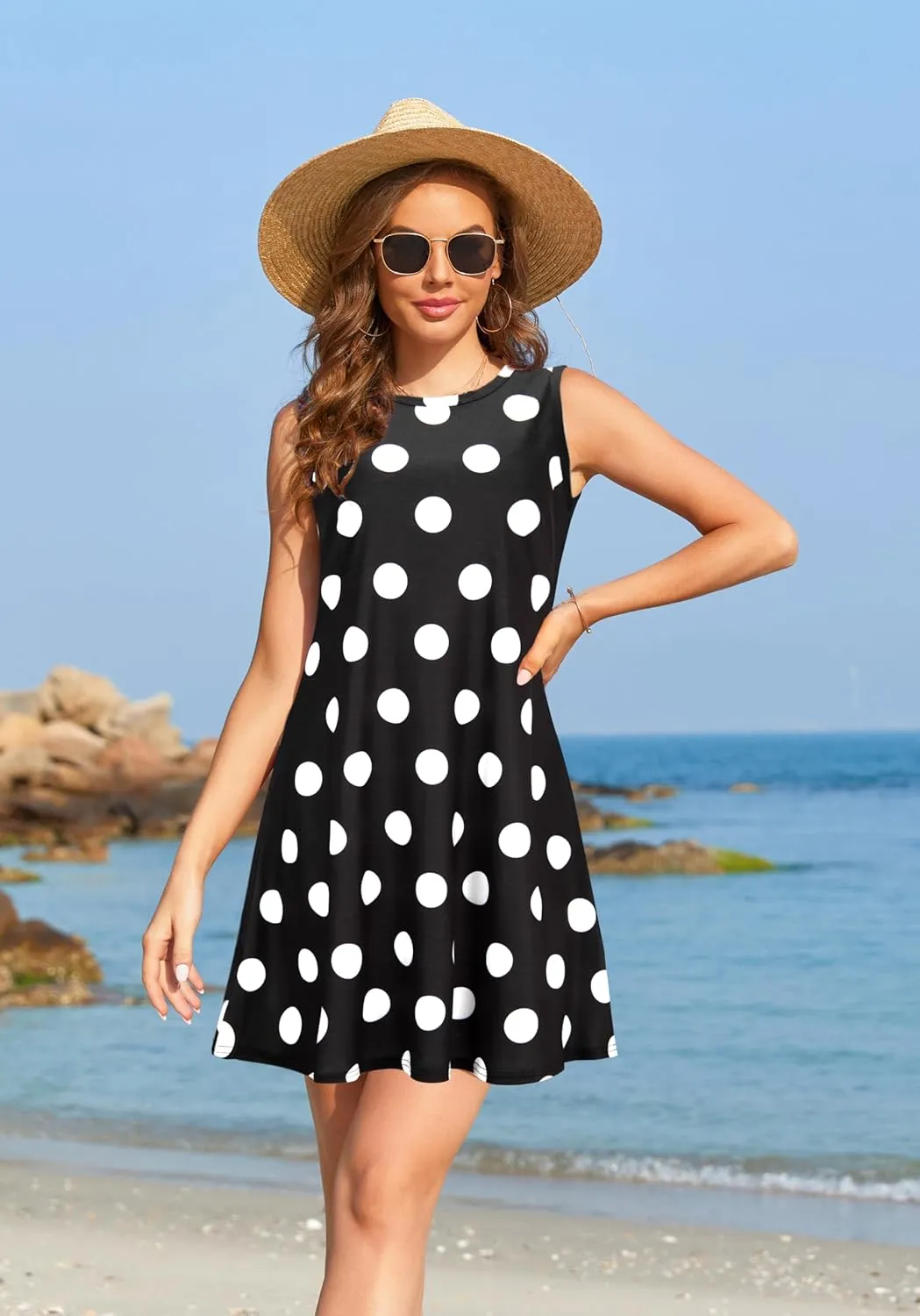 Summer Dresses for Women 2025 Casual Sundresses Beach Cover Ups Sleeveless Tshirt Swing Dress with Pockets
