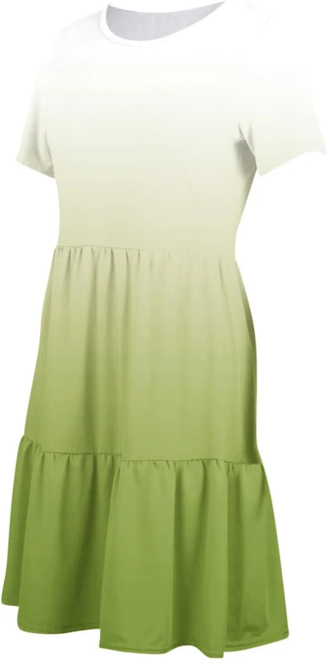 Summer Dresses for Women Gradient Round Neck Short Sleeve Loose Dress Beach Vacation Casual Party Sundress