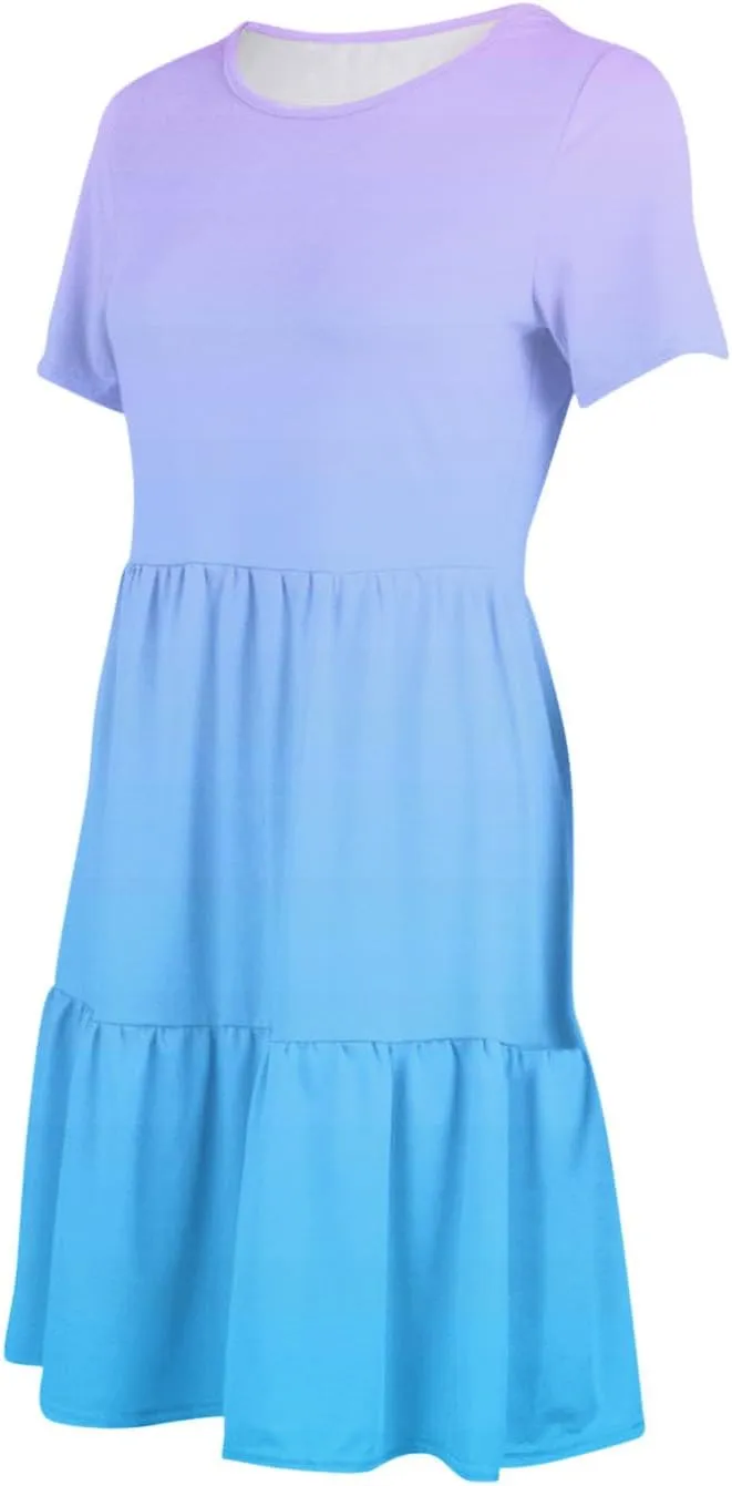Summer Dresses for Women Gradient Round Neck Short Sleeve Loose Dress Beach Vacation Casual Party Sundress