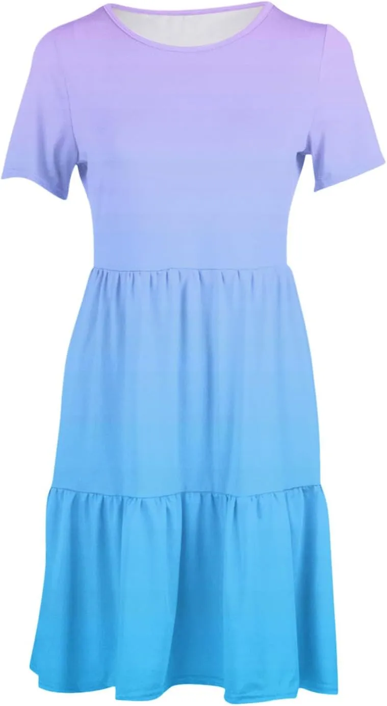Summer Dresses for Women Gradient Round Neck Short Sleeve Loose Dress Beach Vacation Casual Party Sundress